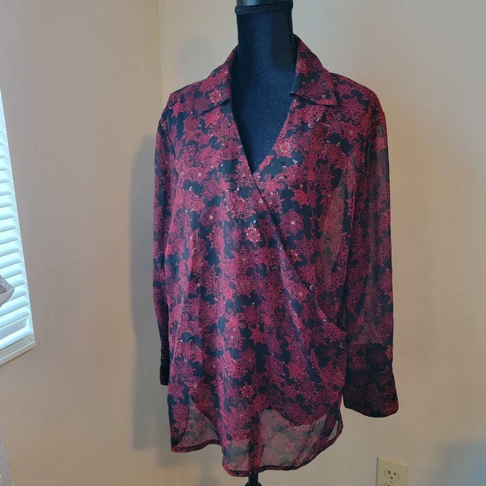LIKE NEW - Sparkly Red/Black Blouse (1X) (NOTE:  SPECIAL BUNDLE PRICE)